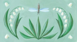Zeichnung von einer Wiese und einer Libelle